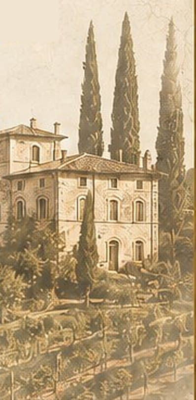 Engraved illustration of a hillside villa, from the Vindagra story page