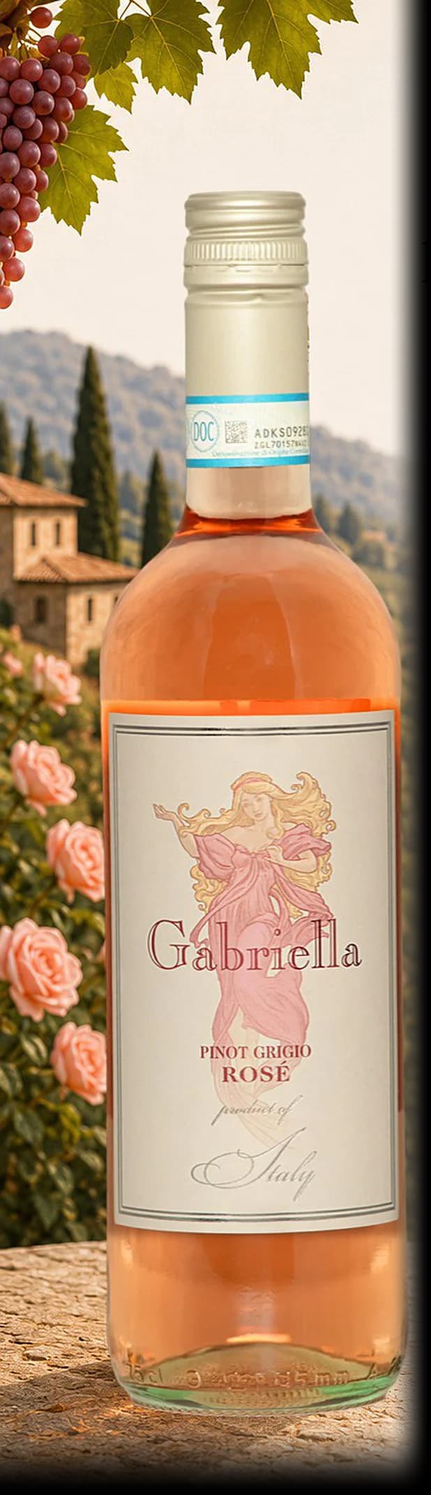 Gabriella Pinot Grigio Rosé — bottle photographed for the Vindagra portfolio book
