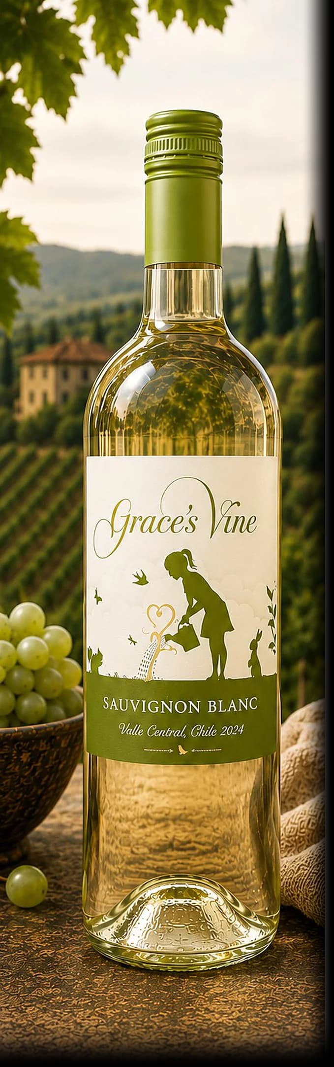 Grace’s Vine Sauvignon Blanc — bottle photographed for the Vindagra portfolio book