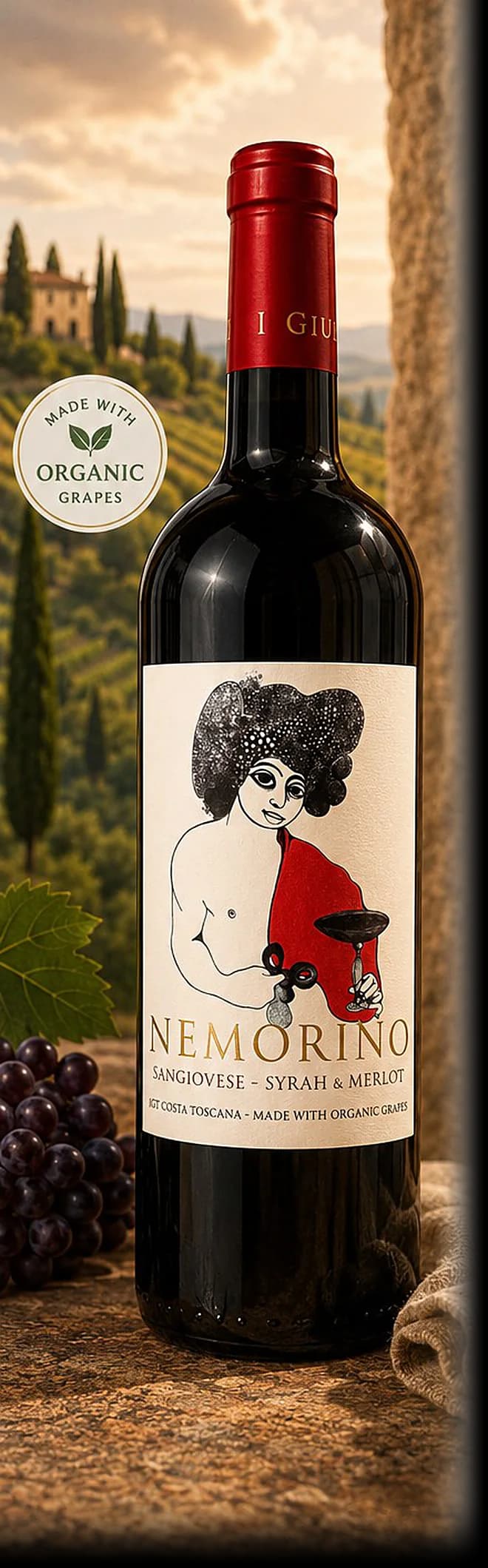 Nemorino Sangiovese – Syrah & Merlot — bottle photographed for the Vindagra portfolio book