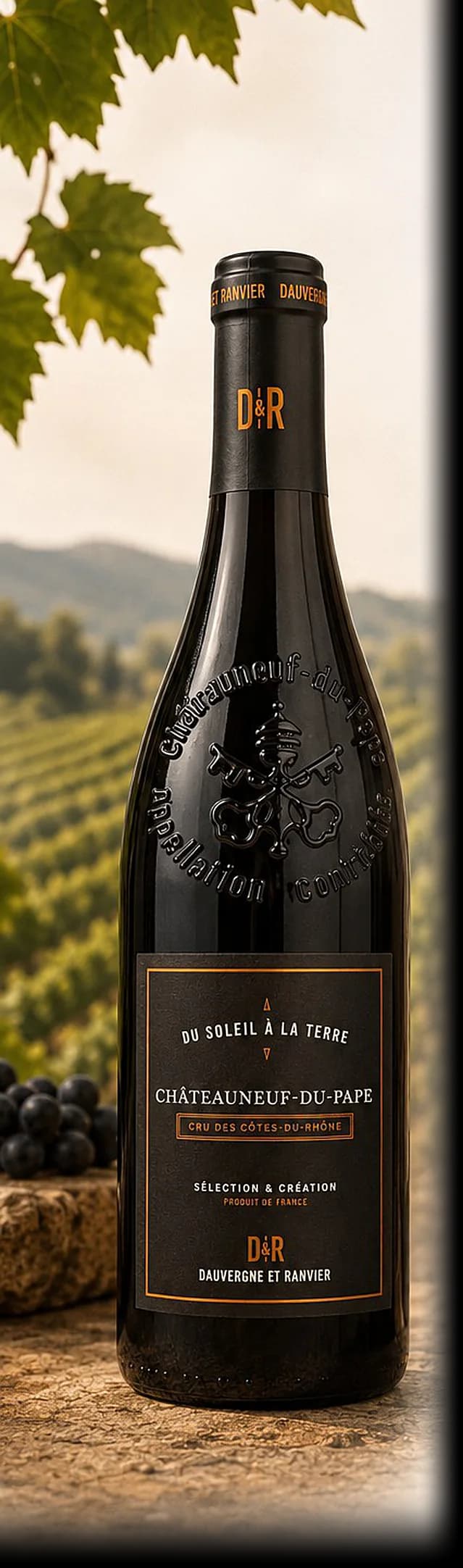 D&R Châteauneuf-du-Pape above a Rhône vineyard